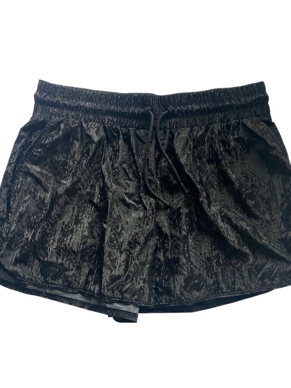 nuuds Black Crushed-Velvet Athletic Shorts with Drawstring